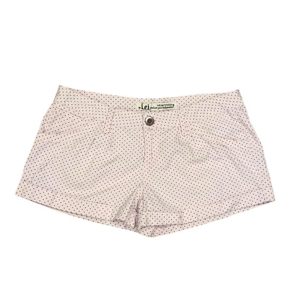 2010s low rise micro mini baby pink and brown polka dot shorts